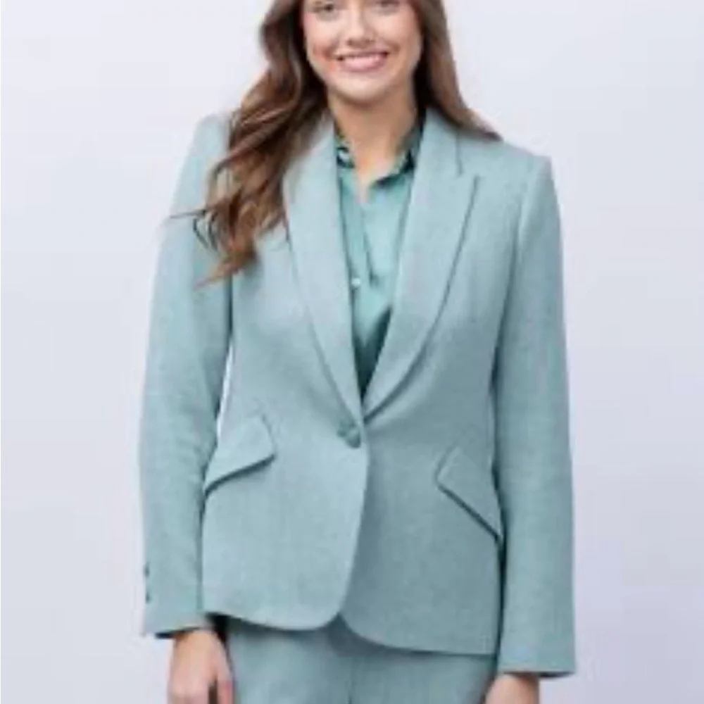 L'AGENCE Chamberlain Herringbone Mint Blue Green Blazer - Picture 5 of 15